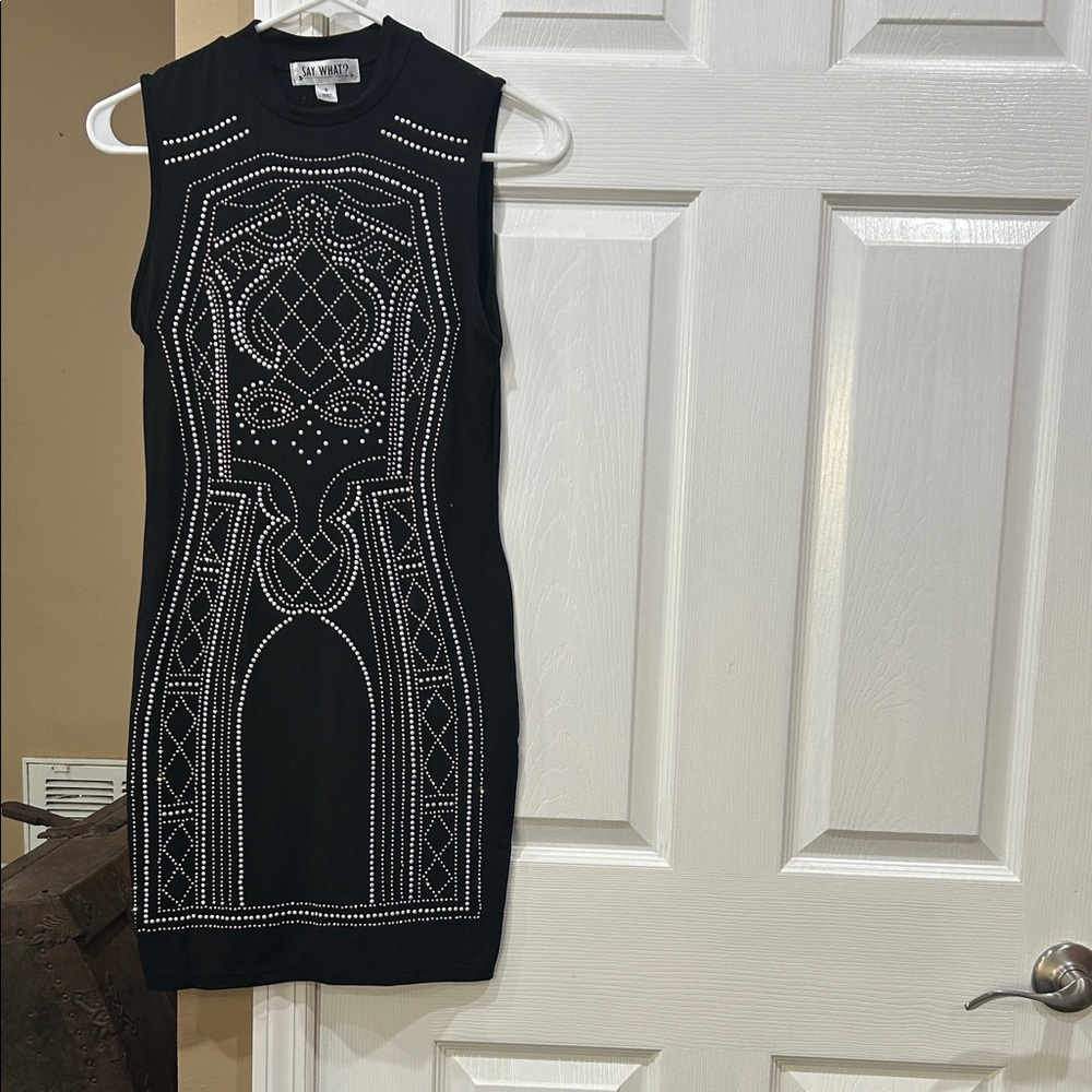 Say What? Black Sleeveless Studded Bodycon Mini Dress